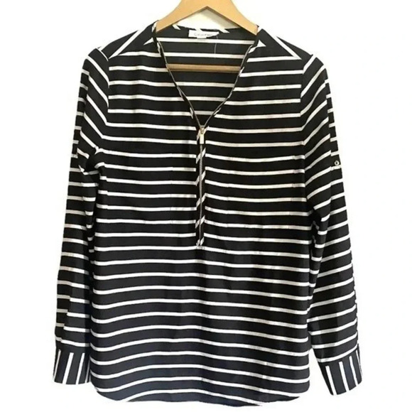Calvin Klein Black and White Stripped Blouse - Picture 1 of 13